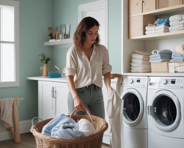 A row of industrial dryers with a sign above them indicating the cost and time for use. Several of the dryers are running, visible by the spinning clothes inside. A metal laundry cart is positioned in front of the dryers, and the floor is tiled.