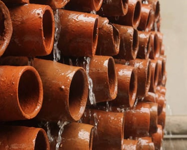 close up with water dripping on a clay pot evaporative cooling system