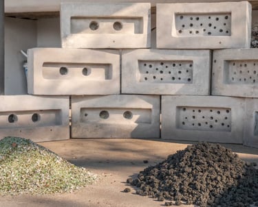 Eco building blocks made from plastic and glass