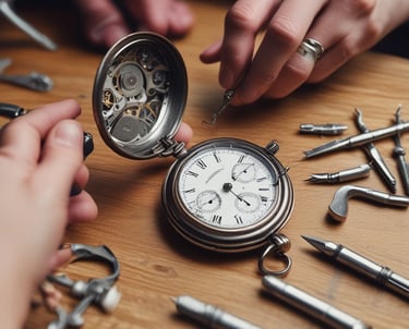 Close-up of a custom engraved wristwatch on a wooden surface