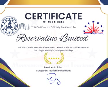 Certificate of Gratitude Reservaline Limited Reservaline.com
