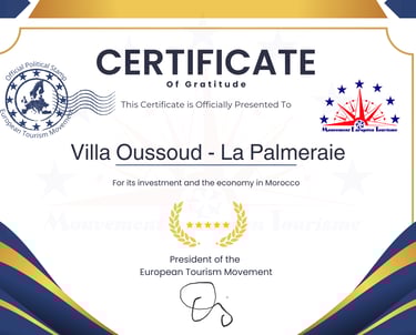 Certificate of Gratitude Villa Oussoud - La Palmeraie