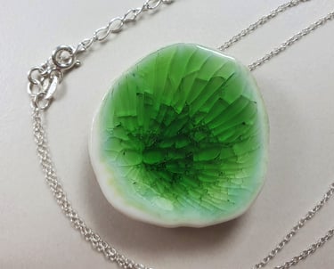 The Eden Holistic Health Studio, Gift Shop, Porcelain and Sterling Silver, Emerald, Pendant.