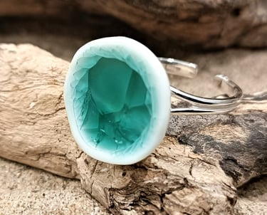 The Eden Holistic Health Studio, Gift Shop, Porcelain and Sterling Silver, Lagoon Ring.