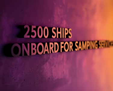 stating 2500 ships onboard for sampling service in bold black letters with purple lighting.