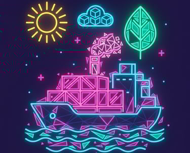 a boat with a bright neon - colored neon lights