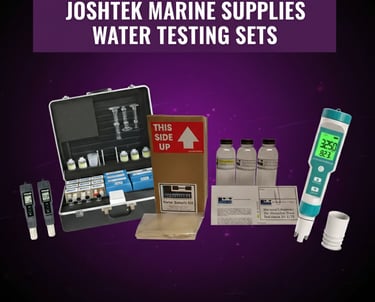 a box containing a variety of items that include a water tester