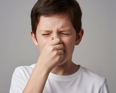 Boy smells stinky pet odor coming from carpet
