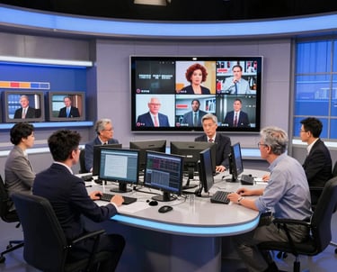 Large red and white letters spelling out 'YAHOO' are positioned outside a building labeled 'Global Business Centre.' The letters are three-dimensional and stand on the sidewalk, creating a striking visual against the building's facade.