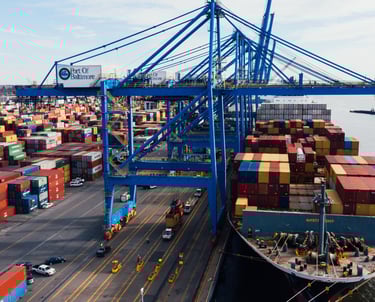 a large container ship docked at a dock