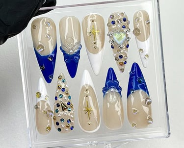 Elegant Crystal long stiletto Press On Nails, Luxury handmade nail set, Custom design Vibrant Floral Nail Art, Almond Nails,