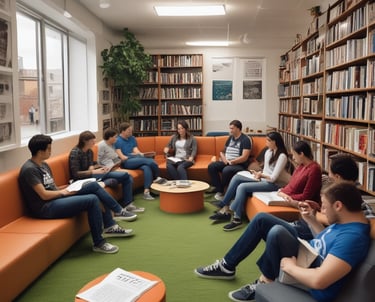 A poster features a close-up of a woman's face with a message about psychology. The top of the poster has the phrase 'GET PSYCHED!' in large orange text. Below, there is a series of questions in varying sizes and colors, exploring different psychological topics. The bottom part of the poster contains a web address.
