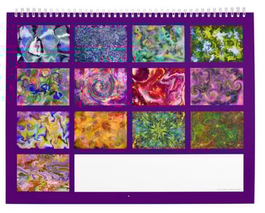 2-teiliger Kalender mit 12 bunten abstrakten Gemälden im Marble Style