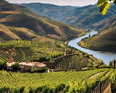 a river running through a valley with a river in the background