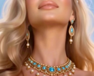 a woman wearing a necklace looking up to the light