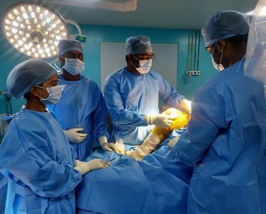 Dr Vijay Chandar performing Total knee replacement on a patient's knee