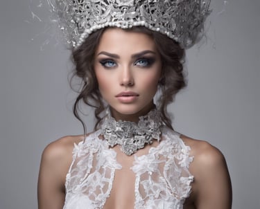 a woman wearing a crown like tiara matching necklace