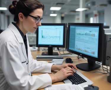 A scientist analyzing data on a computer.