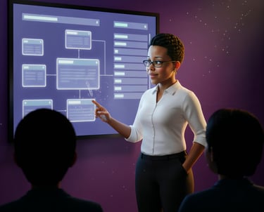 Illustration of Prosperous Marketing's founder giving a presentation