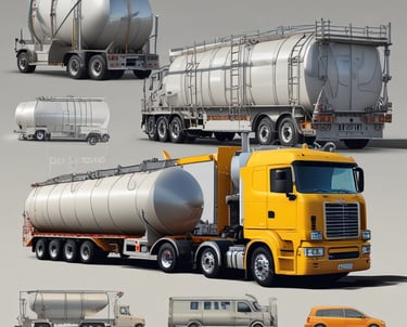 A large red fuel tanker truck is parked on a brick-paved area. The truck has the logo 'Geraldton Fuel' on its side. The tanker is silver and labeled 'Combustible Liquid.' Houses and a street lamp are visible in the background under a clear blue sky.