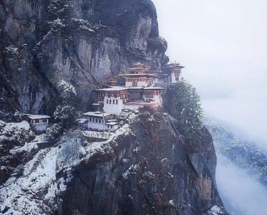 Tiger's-Nest-monastery-in-Paro-Valley-wrapped-almost-entirely-in-snow