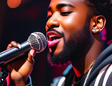 a man with a microphone and a microphone in front of a microphone