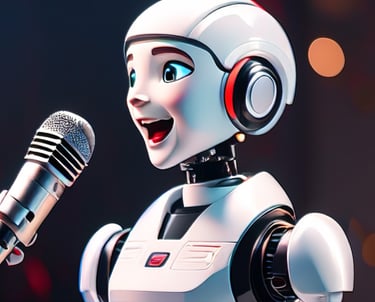 a robot - like robot with headphones and a microphone