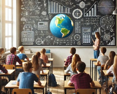A classroom mixing old and new technology