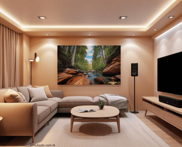 Sala ampla de estar com home theater e tv ampla