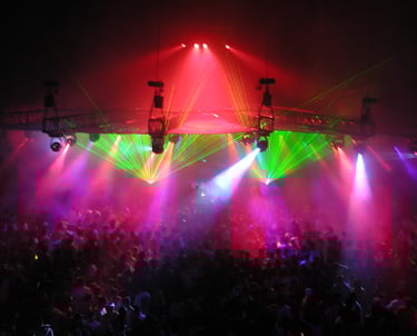 a large group of people standing around a stage