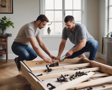 two movers assembling furniture