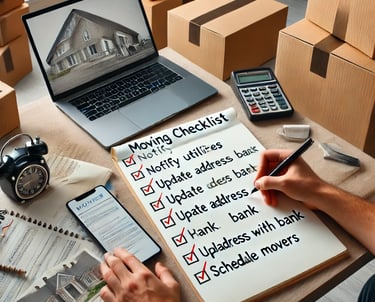 moving checklist from Leovan Removals on the desk surrounded with removal boxes