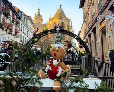 Luxury Christmas market in Colmar old town with holiday lights