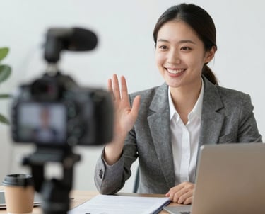 A creative workspace with a storyboard, camera, and editing tools ready for video production.