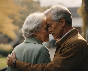 Älteres Paar in emotionalem Moment – Immobilienberatung für Eigentümer über 50 in Fürth.