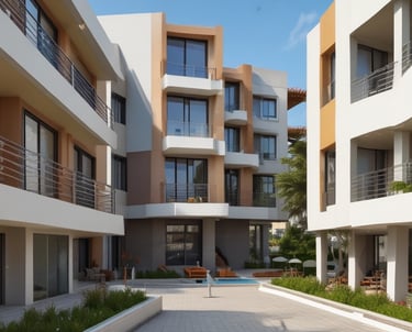 A juxtaposition of an older, brick office building with a large advertisement for business space, and a modern, sleek glass skyscraper in the background. The older building features multiple windows and a vintage sign promoting Adams & Co. Real Estate at 411 5th Ave.
