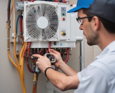 A bathroom with a unique industrial design features exposed piping and cylindrical lights on the ceiling. The ceiling displays a large fish illustration with labeled parts. The walls are covered with white herringbone tiles, and there are three circular mirrors above a long concrete sink with modern faucets.
