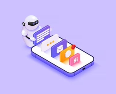 a robot with a phone and a phone