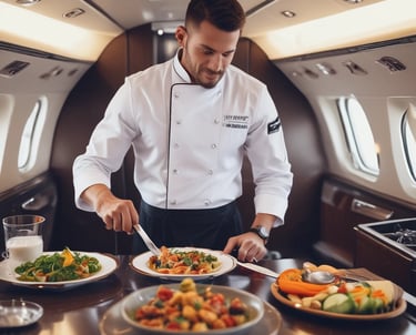 A sleek private jet is parked on an airport tarmac near two luxury black sports cars. The jet's staircase is extended, suggesting boarding or deboarding. The setting is clear and sunny, with a blue sky in the background and hangars nearby.