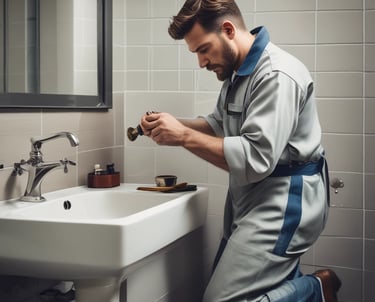 A large building with classic architectural features, including arched window frames and ornate detailing, is under renovation. Scaffolding is erected along the side, reaching up to the roof. The building has a muted, aged facade with multiple windows, some of which are open.