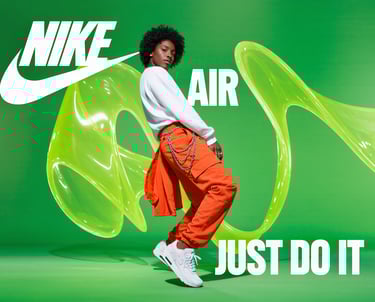 a woman in a white shirt and orange pants with a green background