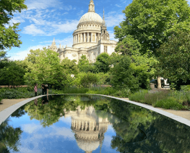 St Paul's Cathedral, one of the 'must see' landmarks in London, and its reflection on a nearby pond