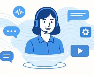 uma mulher com headset fazendo atendimento