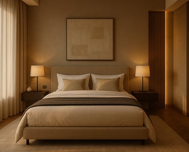 a bed room with a bed and a painting | Nour Nagy Designs
