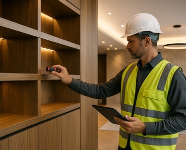 a man in a hard hat and safety vest holding a tablet computer | Nour Nagy Designs