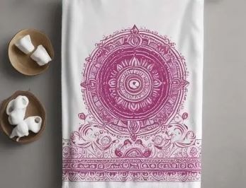 a towel with a pink and white towel on a table