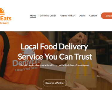 Home page of DerbyEats, a Kentucky-based food delivery business.