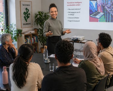 A group of adults attending a presentation on artificial intelligence