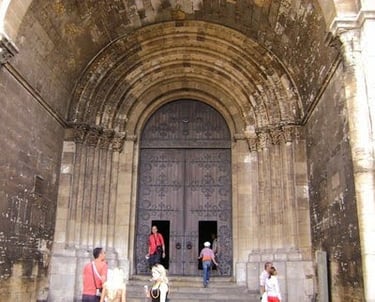 Lisbon - Grand entry doors to the Lisbon Cathedral, repaired after the 1755 earthquake