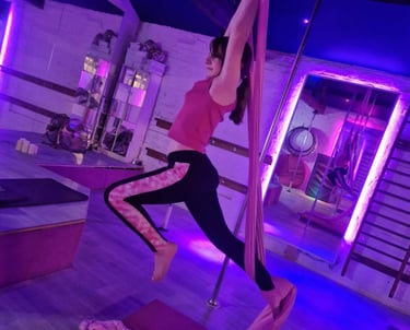 Image of a young girl posing on the aerial silks